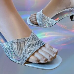 Vintage 90s y2k Mootsies Tootsie Silver Mules Sandals Holographic Rainbow 8